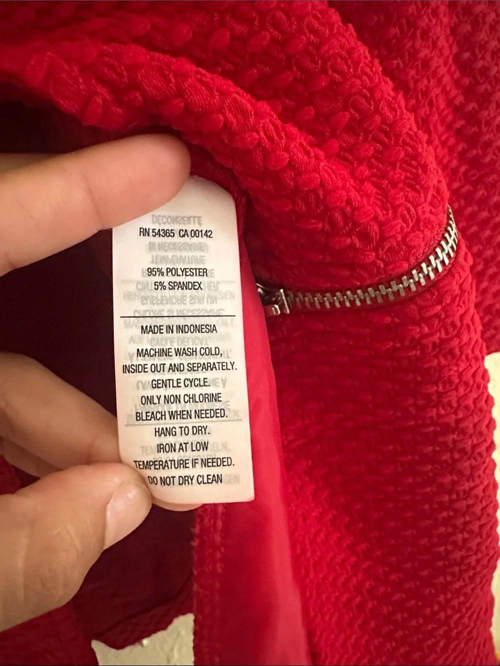 Red Textured Open-Front Coat with Zip Pockets EUC